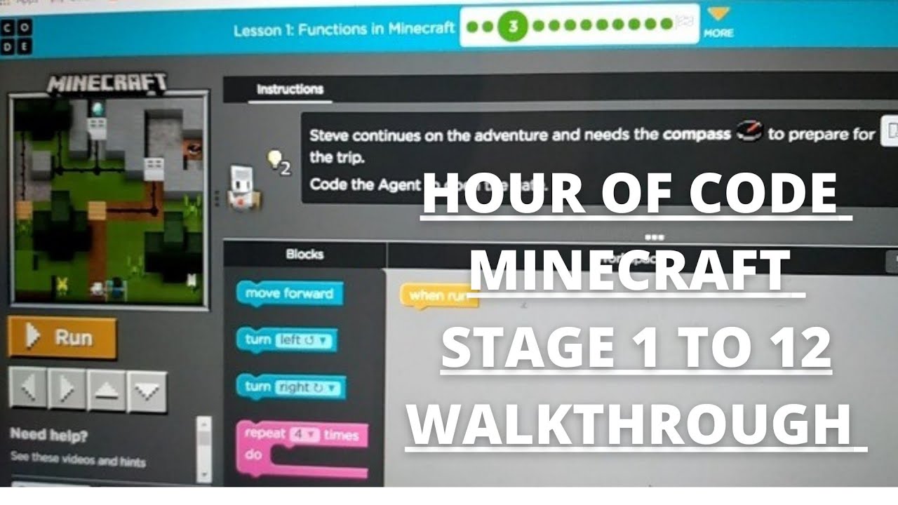Hour of code Minecraft Heros Journey stage 1 to 12 - YouTube