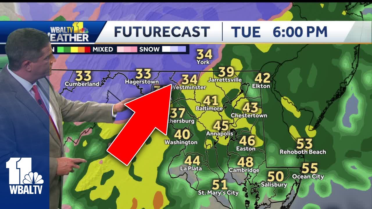 Rain and wintry mix for Maryland tonight, colder weekend ahead - YouTube