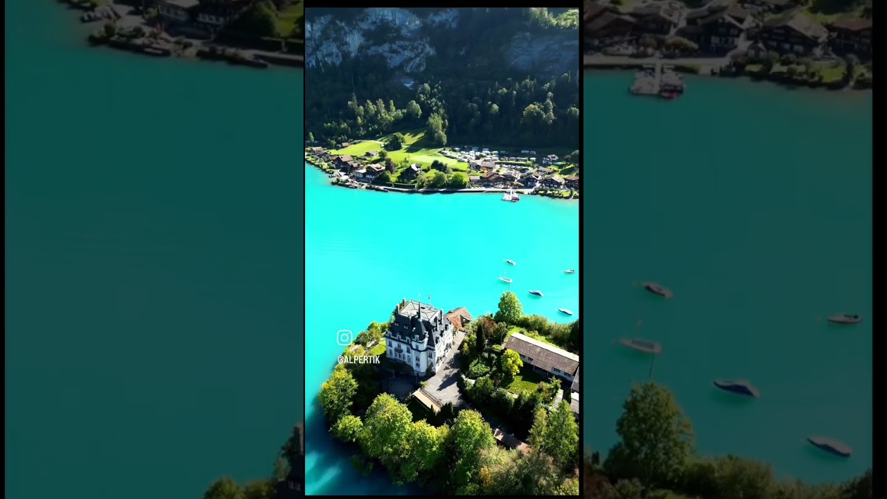 Iseltwald Switzerland drone footage.
