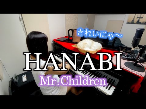 寝る前に1曲♪【HANABI】Mr.Children/ぷりんと楽譜 ピアノソロ(初級)歌詞付き ドラマ『コードブルー』主題歌 #弾いてみた #猫とピアノ