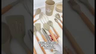 11 Piece Silicone Kitchen Utensil Set 🥘✨ | Premium Wooden Handle Cooking Tools #kitcen #utensils
