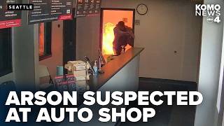 Surveillance video shows suspected arson at Seattle auto shop