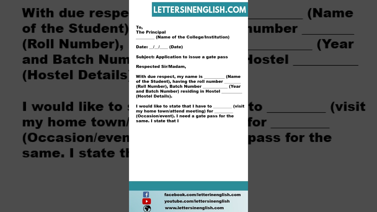 Request Letter to Principal Regarding Issuance of Gate Pass