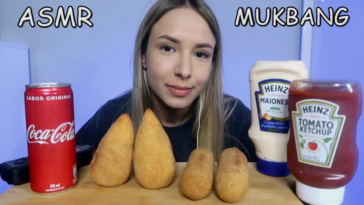 ASMR MUKBANG - COXINHA E ENROLADINHO DE SALSICHA (sons de mastigação)