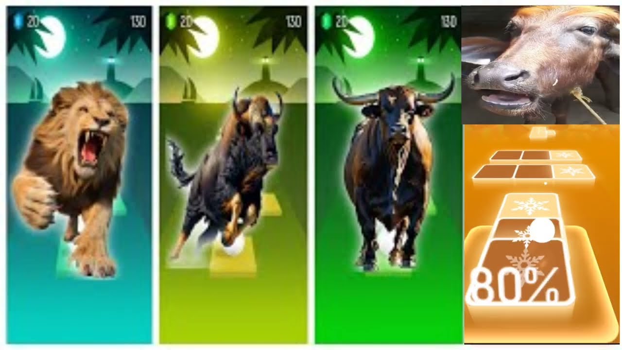 Funny Animals - Cow 🆚 Tiger 🆚 Elephant 🆚 Lion 🎵 Tiles Hop #part44