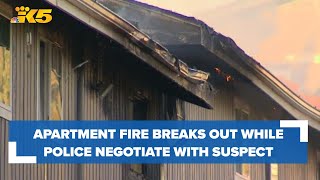 Apartment fire breaks out in Bellevue while police negotiate with suspect