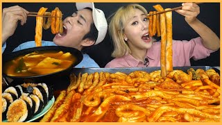 SUB)ASMR MUKBANG 레전드가 돌아왔다! 500만뷰나온 매운신전떡볶이 먹방 2탄!! 새로운 납작당면3종세트+튀김+핵폭탄치즈볶음밥 까지!!