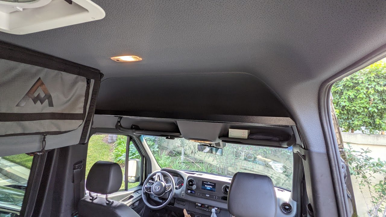 White Top Adventures Mercedes Sprinter Headliner Shelf improved version update. YouTube