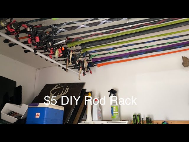 $5 DIY Ceiling Mounted Crappie and Bass Rod Rack. Easy & most people have  these just laying around. 