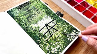 A Painting of a Magical and Green Spring Landscape Reflected in the Garden/ Gouache 🌱