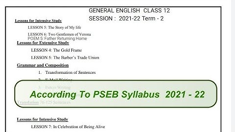 #12th Term -2 Syllabus  Gen.English PSEB Syllabus V.Sure #pseb #psebexam #term2exam #term2syllabus