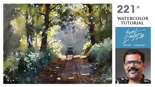 How to draw a watercolor landscape painting with easy methods | Village scene | Sunil Linus De