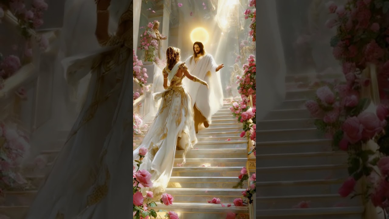 Jesus welcomes Cleopatra on the Stairway to Heaven