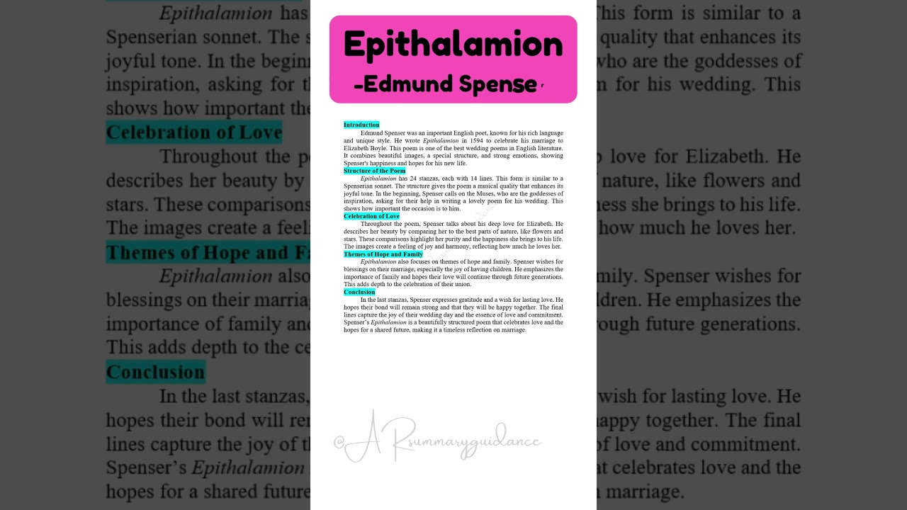 Edmund Spenser-Epithalamion|Elizabethan Poetry|Instant Essay for Exam Success  