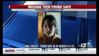 EMILY MCCOY, MISSING TEEN FROM BOWLING GREEN KY, FOUND AND LOCATED SAFE! NEWS CLIP