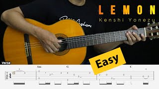 Vignette de la vidéo "Lemon - Kenshi Yonezu - (Easy) Fingerstyle Guitar Tutorial + TAB & Lyrics"