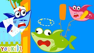 Five Little Baby Sharks Jumping on the Bed | Youkids Nursery Songs