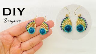 Peacock Feather Beaded Earrings || DIY