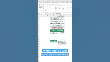 ACOTH Function in Excel.