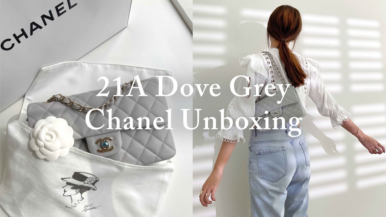 Chanel Classic Flap Medium Caviar 21A Light Gray/Grey with light gold  hardware