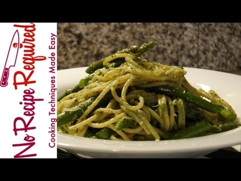 Spaghetti with Asparagus & Pesto - NoRecipeRequired.com