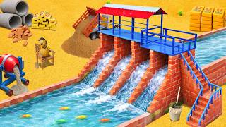 DIY Mini Water Canal Dam - Building a Brick Spillway with Flowing Water and Fish
