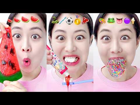 Eating Colorful Emoji Snacks in Order MUKBANG