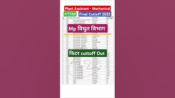 MP Vidyut Vibhag Plant Assistant - Mechanical fitter cutoff 2025#mppgcl