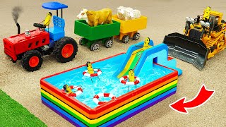 Diy tractor making mini Swimming Pool Construction | Bulldozer, Excavator, Concrete Mixer | HP Mini