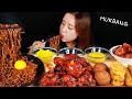 ASMR 먹방 :) 짜파게티, 블랙쏘이치킨, 매콤 김떡만, 크림치즈볼, 치즈스틱, 할라피뇨 너겟. MUKBANG.