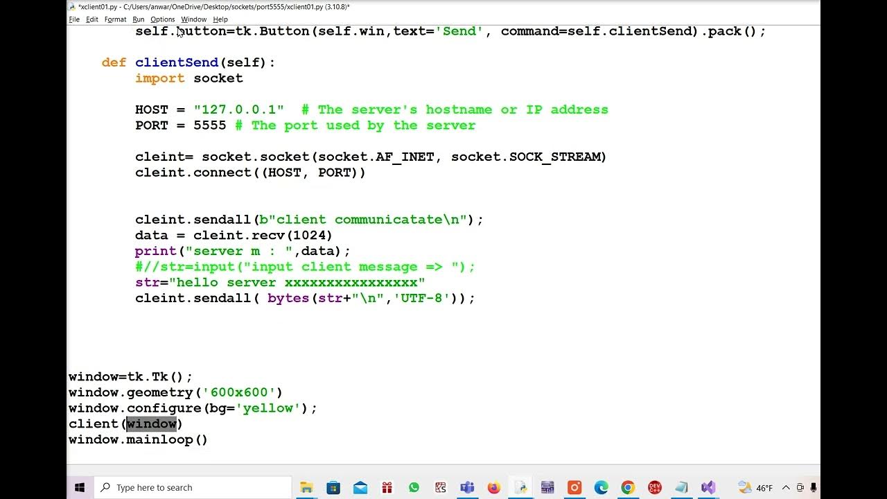 python sends a message from a client to a server and the server echo by ...