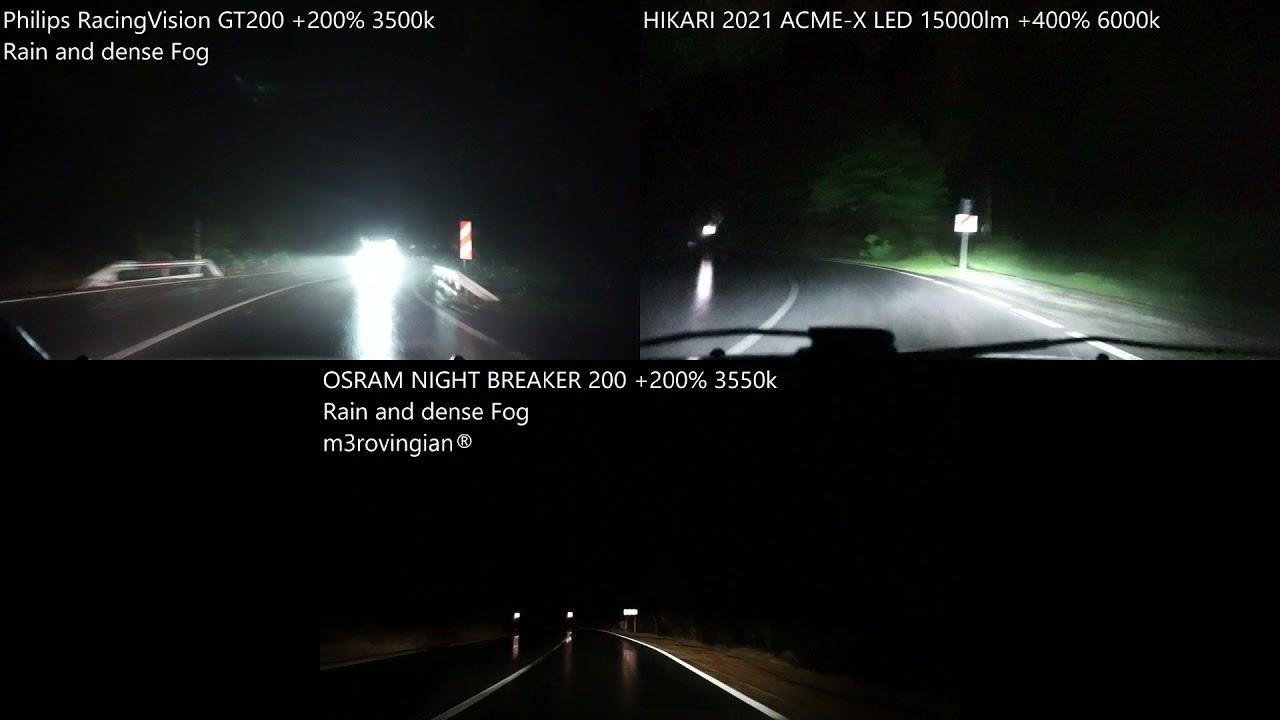 Osram Night Breaker H7 LED vs. Osram Night Breaker Laser & Philips  RacingVisionGT200 (Fahraufnahmen) 