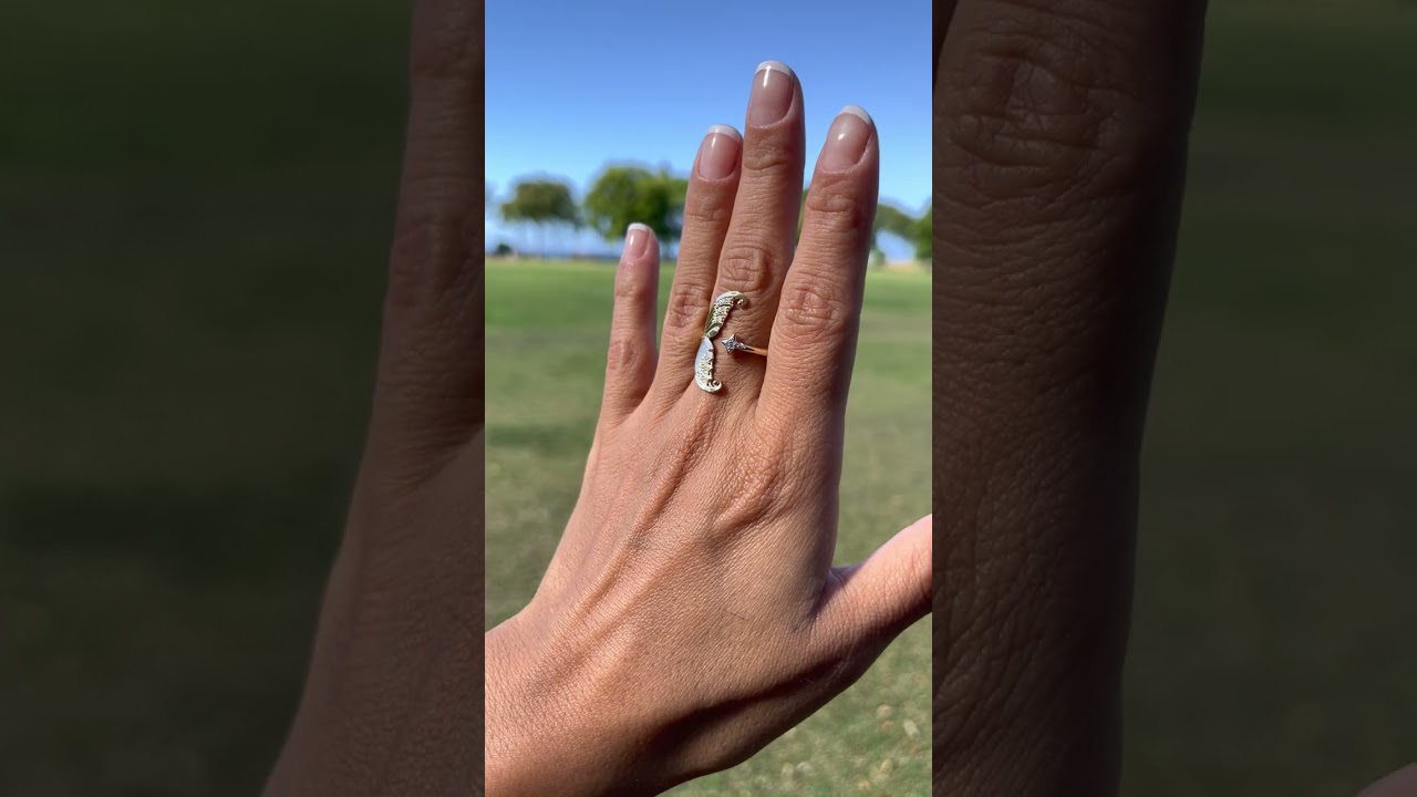 Moon Mermaid Ring in Two Tone Gold with Diamonds