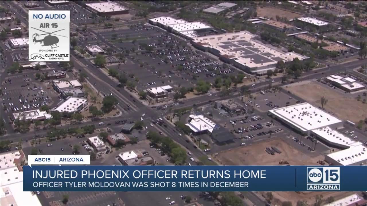 Officer Tyler Moldovan returns home to hero's welcome after shot 8 times