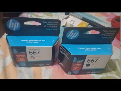 trocando cartuchos de tinta 667 colorida e preto na impressora hp 2874 ...
