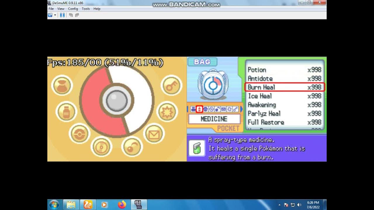 POKEMON PLATINUM 999 ALL HEALING ITEMS + RARE CANDIES CHEAT/PRESS SELECT + UP /CHEAT IN