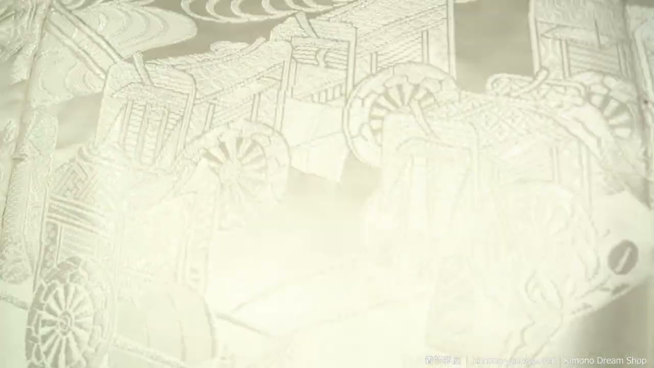 Vintage Silk Shiromuku Uchikake - Solid Off White Cranes, Peonies, Matsu, Goshoguruma, Floral