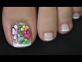 DISEÑO DE FLORES Y MARIPOSA CON FRANCES PARA PIES - BUTTERFLY NAIL ART - FRENCH NAIL ART - NLC