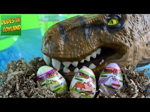 Dinosaur surprise eggs DINO FIZZ hatching & fizzing with Jurassic World T-rex toys videos