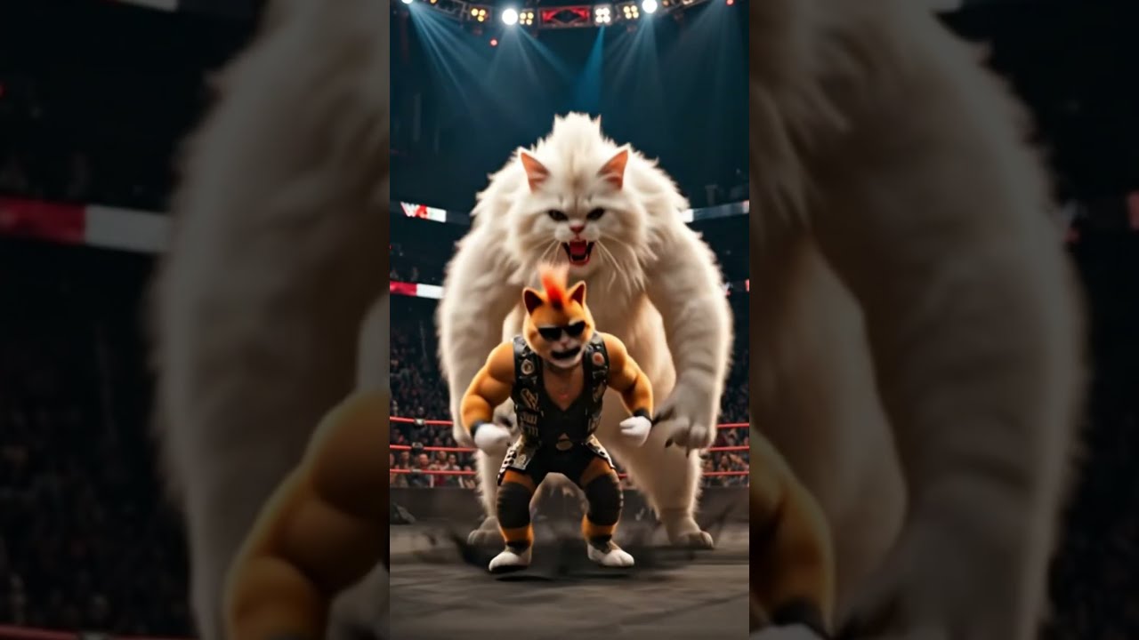 Ginger Fury Cat Vs The Great Pawli Cartoon WWE Fight Shorts