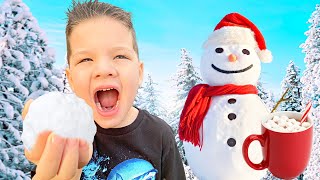 CALEB PLAYS with MAGIC SNOW! Pretend Play OUTSIDE with INSTANT SNOW! SNOWBALL FIGHTS with MOM ☃️