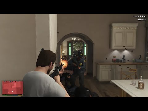 GTA 5 - Michael's House SWAT Raid Shootout + Ten Star Escape