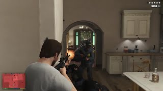 GTA 5 - Michael's House SWAT Raid Shootout   Ten Star Escape