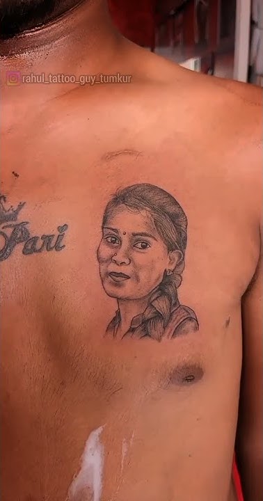  Girl friend face tattoo on chest by Rahul Tattoo guy Tumkur - YouTube