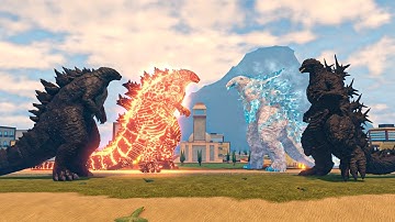 Godzilla Minus One & Frostbite Godzilla Vs Godzilla 2014 & Thermo Godzilla - Kaiju Universe Roblox