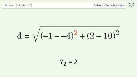 Find the distance between two points p1 (-4,10) and p2 (-1,2): Step-by-Step Video Solution