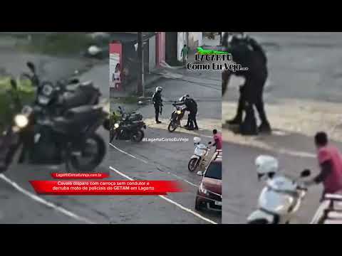 Cavalo dispara com carroça sem condutor e derruba moto de policiais do GETAM em Lagarto