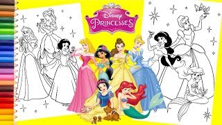 Disney Princess Ariel, Cinderella, Belle, Jasmine, Aurora & Snow White - Coloring Pages for kids