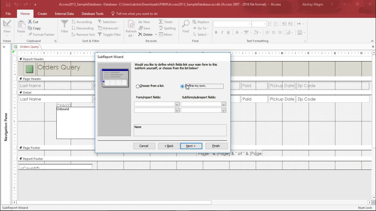 Ms Access 2016 Add Subreport To Existing Report Youtube
