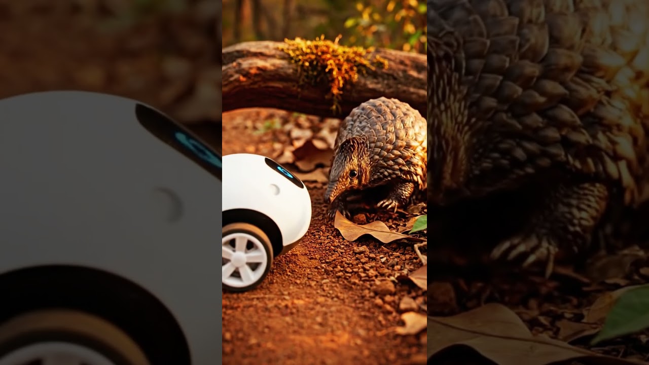 Pangolin Jumps at Tiny Rolling Robot